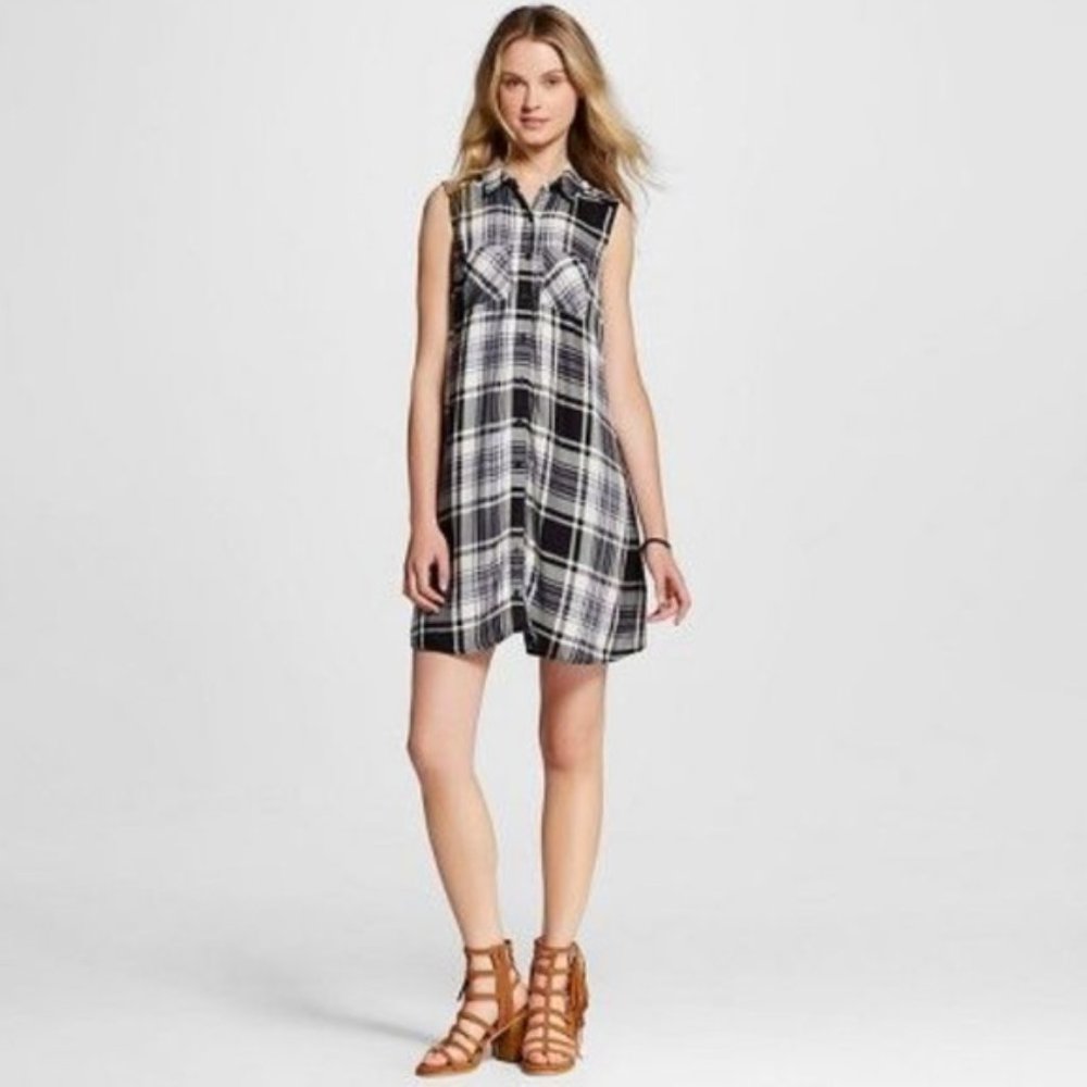 Mossimo Plaid Sleeveless Tunic Shirt Dress